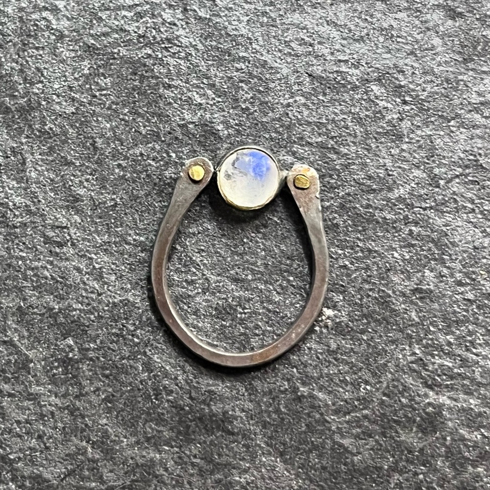 Moonstone Ring Handmade in Portland OR oxidized silver brass size 5 Altar